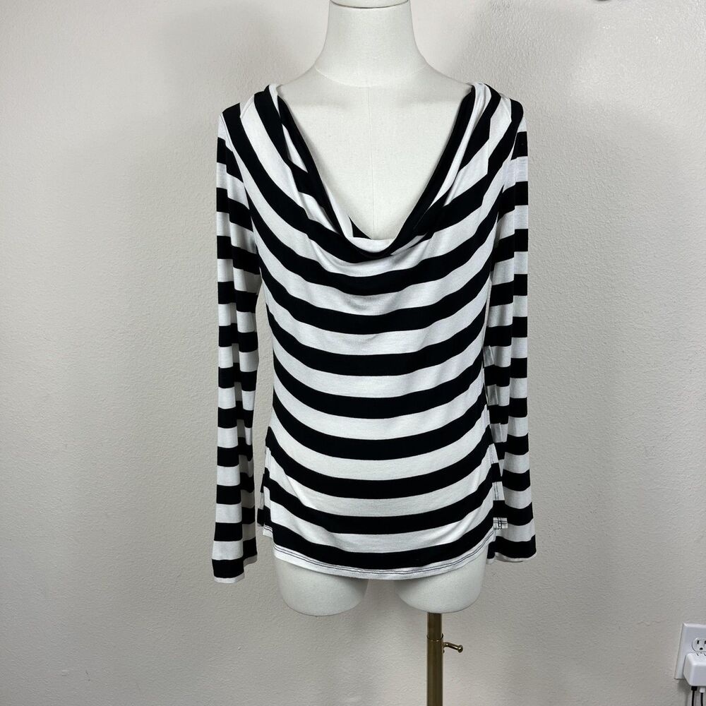 Urban Outfitters Shirt Womens Medium Black White Stripe Cowl Neck Jersey Top